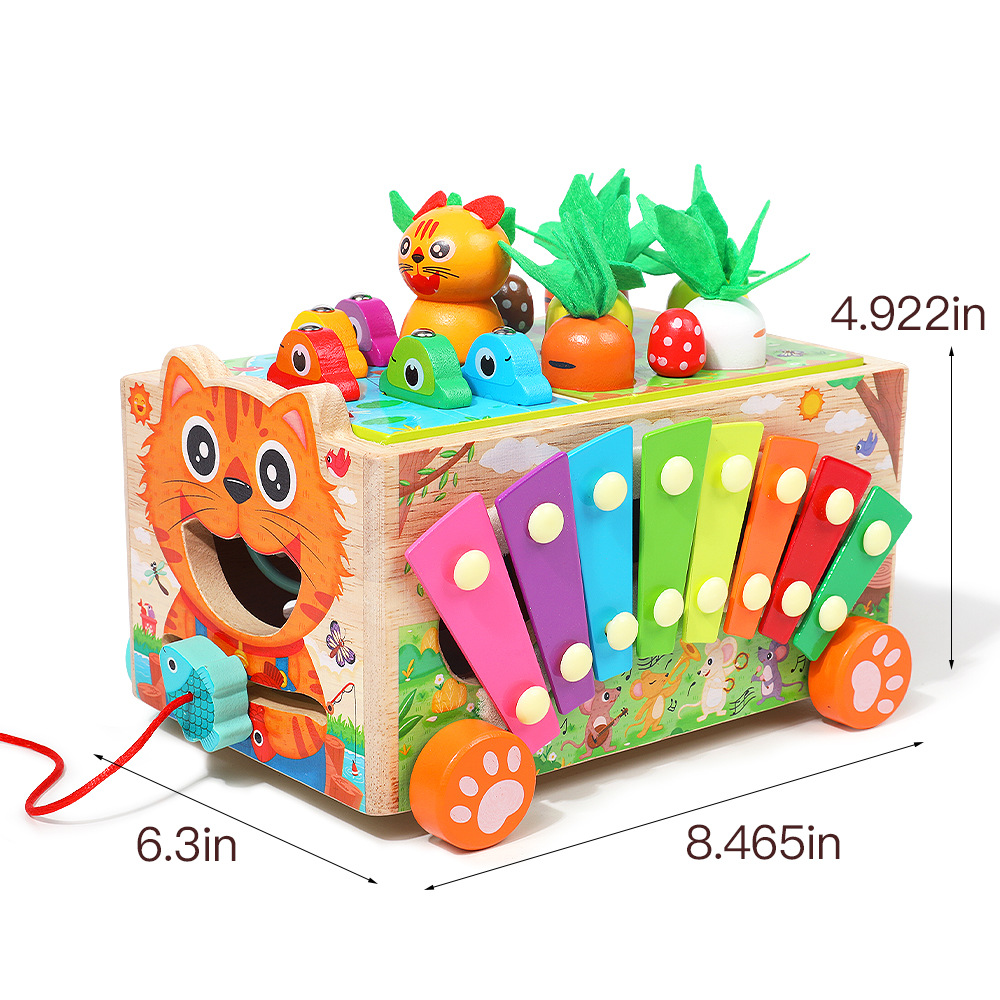 Juguete de madera para niños, elefante con piano para arrastrar, juego de golpear al mole, juguete educativo de aprendizaje temprano, percusión, bloques de construcción, coche de juguete divertido