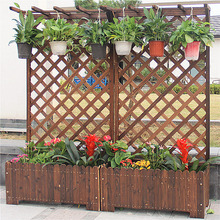 木栅栏花盆花箱围栏阳台爬藤花架子户外碳化网格实木隔断花槽