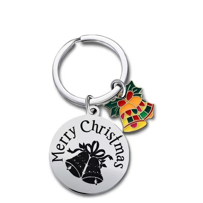 不锈钢钥匙扣挂件跨境欧美金属礼品礼物图文节日钥匙扣钥匙链圣诞