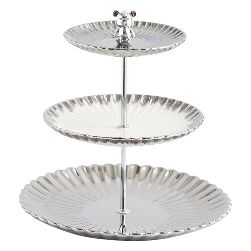 Oso borde de plata placa de cadena de múltiples capas de luz de lujo decorativo plato de fruta seca mesa de postre snack rack sala de estar vestíbulo mesa de café plato de fruta