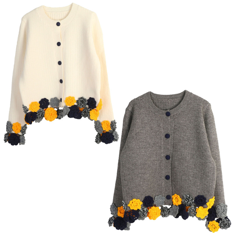 Autumn and Winter New Flower Short Sweater Cardigan Round Neck Versatile Slimming Elegant Korean Style Sweet Long-Sleeved Cardigan Jacket Autumn and Winter New Flower Short Sweater Cardigan Round Neck Versatile Slimming Elegant Korean Style Sweet Long-Sleeved Cardigan Jacket