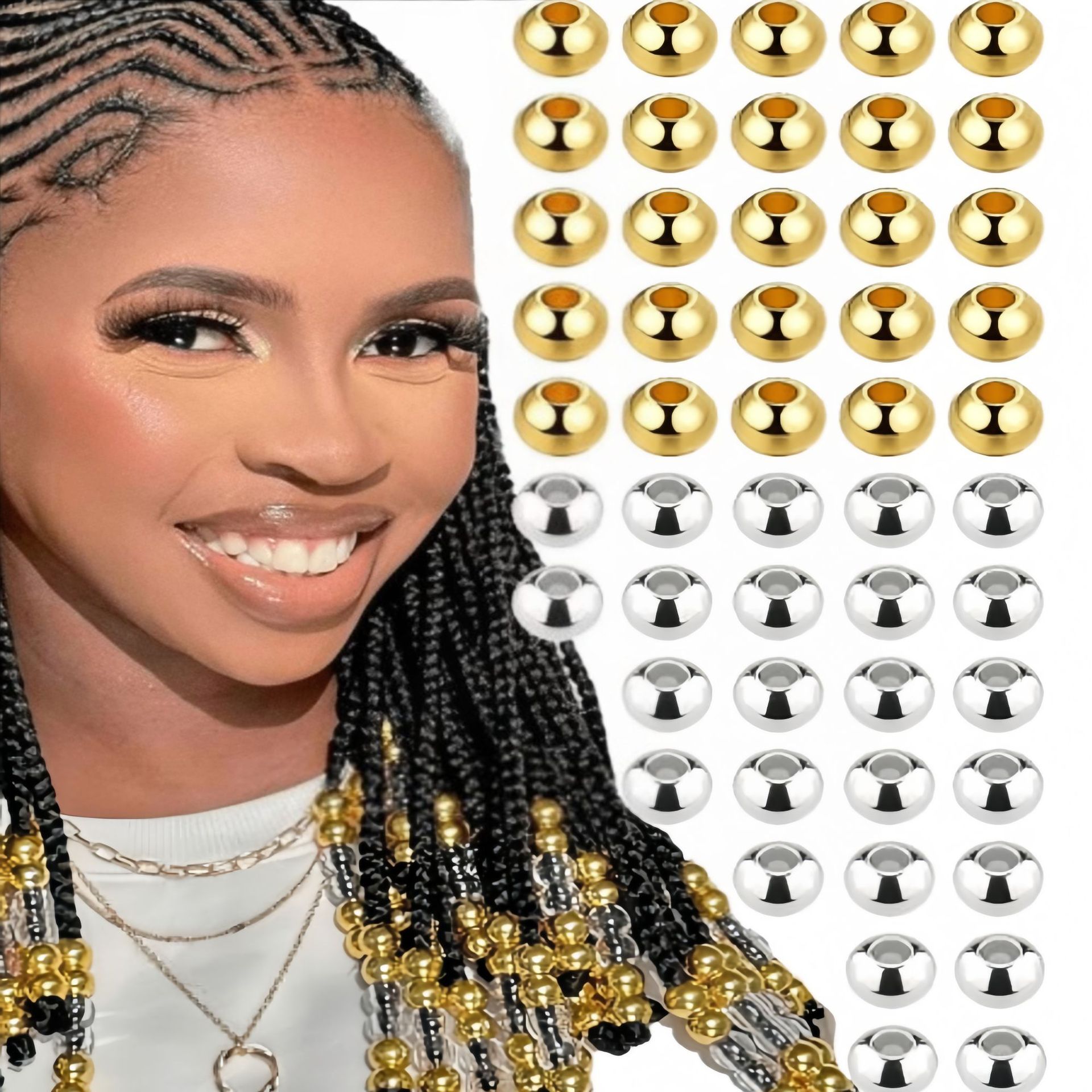 Accesorios de joyería de cuentas redondas de aleación de bricolaje Juego de cuentas de metal de Amazon para trenzas sucias, trenzas y accesorios para el cabello