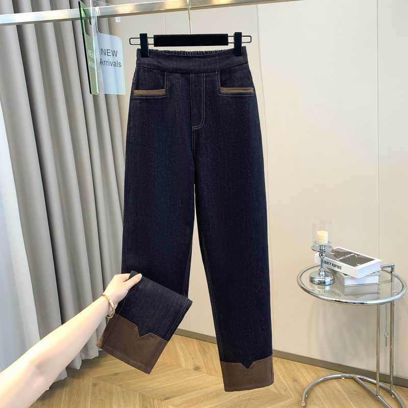 Spring denim elastic trousers