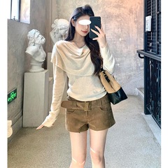法式复古荡领小披肩上衣女秋季新款高级百搭显瘦长袖针织衫