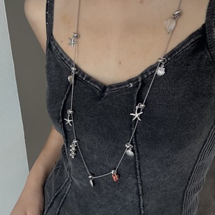 Stainless Steel Niche Design Necklace Pendant Starfish Shell Grape Bunch Tassel Sweater Chain Personalized Fashion Waist Chain for Women