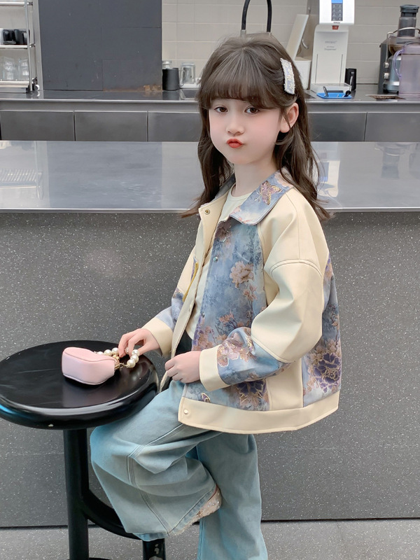 女童外套2025新款春装儿童汉服洋气中式国风皮衣夹克春秋女孩上衣|undefined