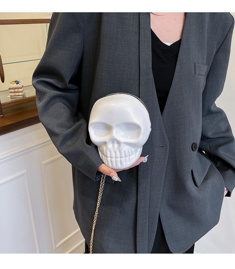 189g Weight Zipper Closure Type Single Shoulder Strap Strap Type Shoulder Bag Bags Type Casual Occasion Plastic Material Skull Pattern All Seasons Season Women's Gender Streetwear Style Oval Shape Mini Size Women's Mini Plastic Skull Streetwear Oval Zipper Shoulder Bag 无