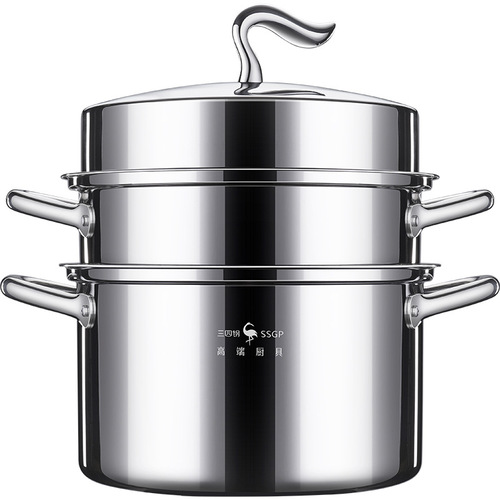 Sansi Steel steamer stainless steel 316 household thickened soup pot gas stove anti-scalding large capacity multi-layer steaming pot