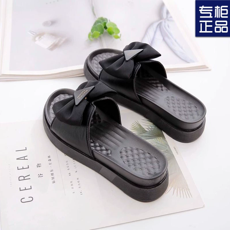 2025 новых пляжных тапочек с мягкой нескользящей подошвой в корейском стиле, на толстой подошве, с большим бантом, удобные и универсальные, для улицы.