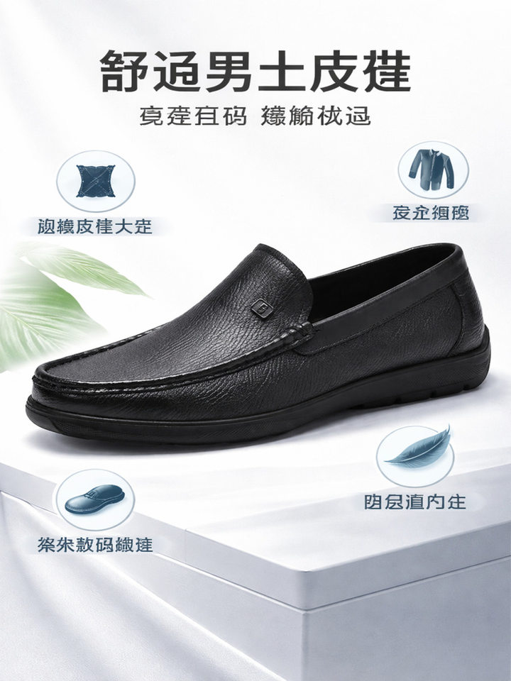 Giày lười nam da thật mũi tròn, giày da nam kiểu lười xỏ chân đế mềm, gót thấp 1–3 cm — Thương mại Brown, Thời trang đen chi tiết 3