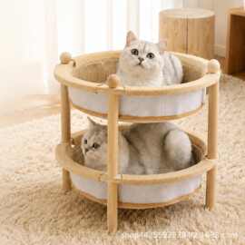 跨境木质双层猫窝剑麻猫床离地透气猫咪双猫窝置地式猫吊床栖息地