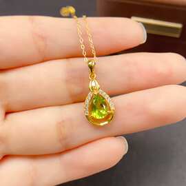 天然橄榄石吊坠配饰女小众高级感925银饰6*8mm时尚工厂批