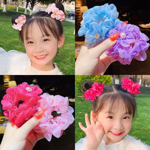 Pearl Mesh Hair Flower Children's Ball Hair Circle Show Hot Selling New Cute Sweet Elastic Hair Accessories for Women