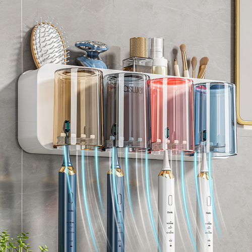 Toothbrush rack without punching, brushing cup, mouthwash cup, wall-mounted shelf, wall-mounted bathroom electric family set
