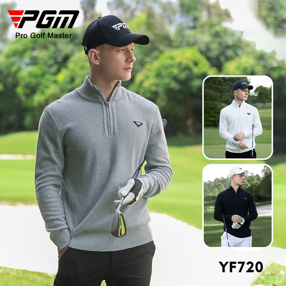 Áo len golf nam cổ đứng dệt kim giữ ấm mùa thu đông — YF720-Áo len màu xám mặt trăng