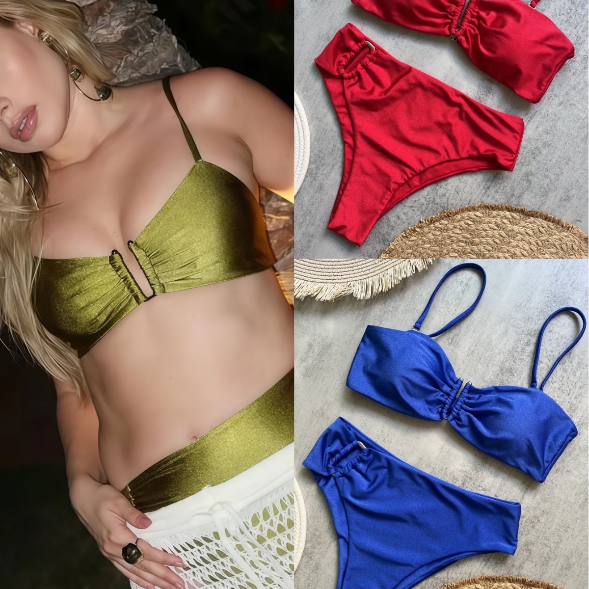2025 European and American New Fashion Bikini suit Amazon Solid Color Swimsuit Beach Sexy Ladies Swimwear