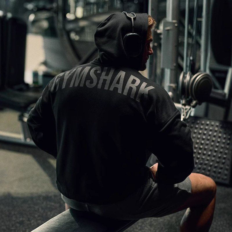 gymshark classic plus size muscle men's heavy-weight terry sweater autumn and winter sports fitness shark sweater