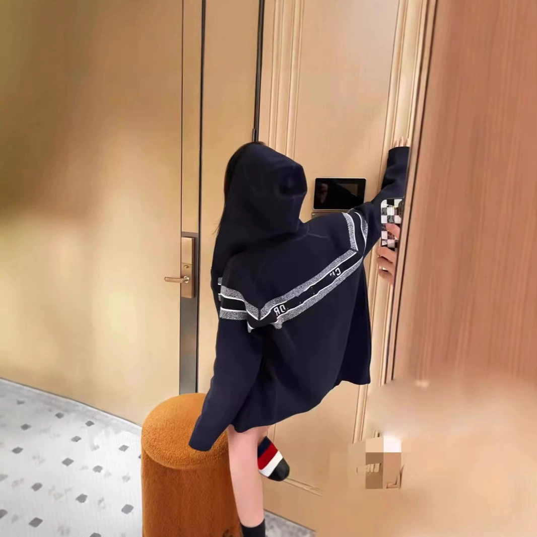 Nan Oil High Ding Женская высокая версия двухстороннего пресбиобия жаккарда чувство модный вязаный кардиган куртка с капюшоном для женщин