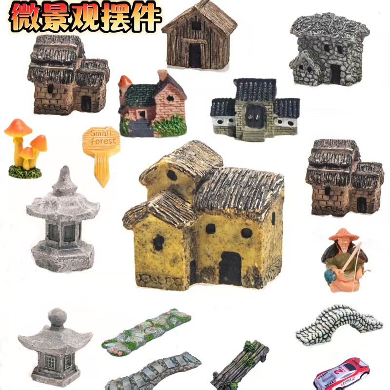 Mini Small House Micro Landscape Succulent Flower Pot Stone House Ornaments DIY Accessories Decorative Aquarium Fish Tank Landscaping