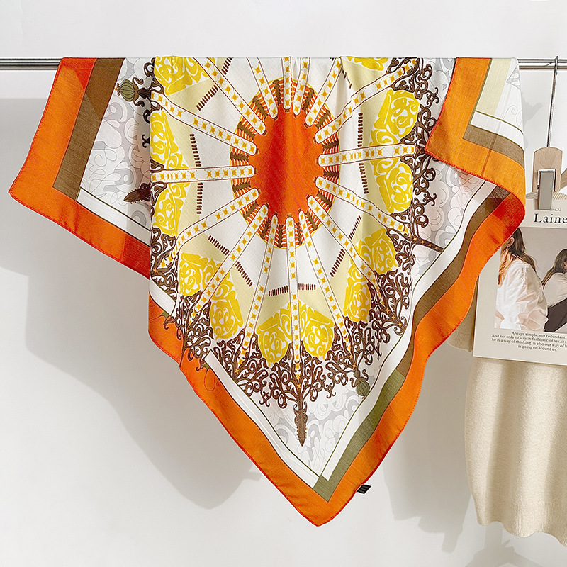 Vintage nicho nacional de estilo impresión bufandas de seda 90 personajes bufandas de seda cuadrada damas viajan con bufandas de seda de alta calidad