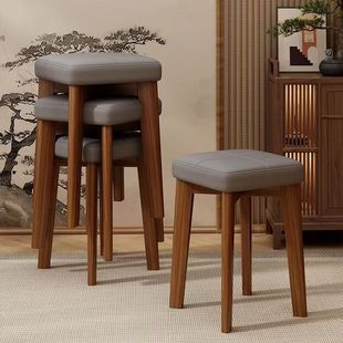 Solid Wood Stool for Home Use, Small Stool for Dining Table, Internet-Famous Round Stool, Stackable Dining Chair, Low Stool, Square Solid Wood Round Stool