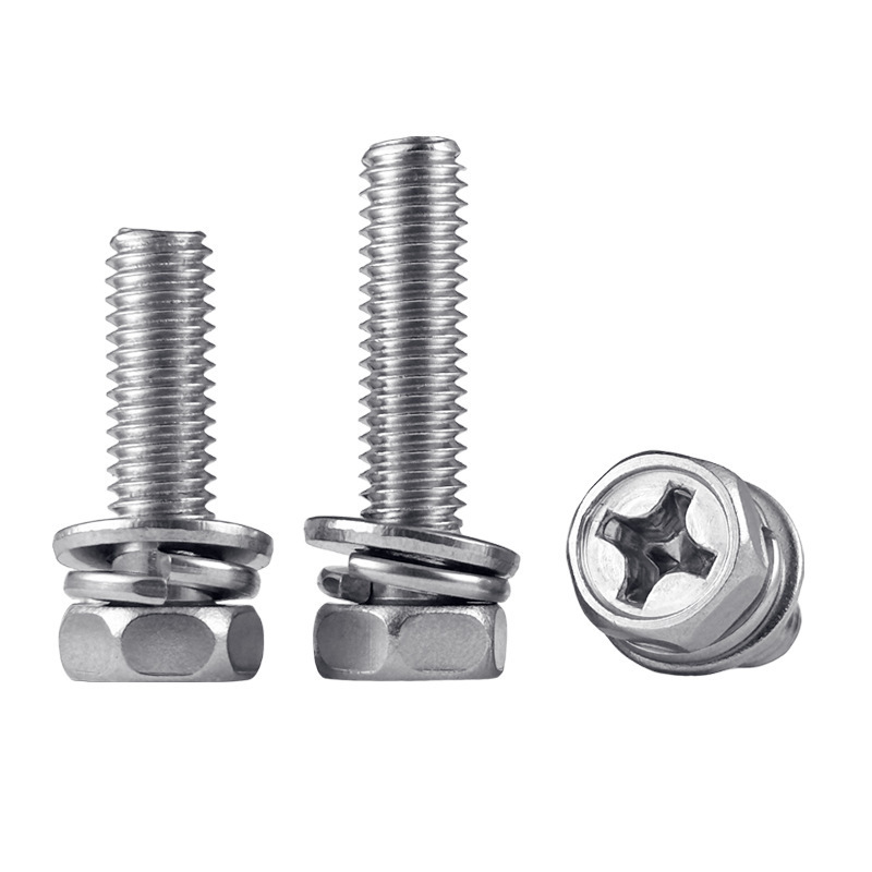 十字凹穴外六角三组合螺丝304不锈钢六角平弹垫螺钉M3M4厂家直销