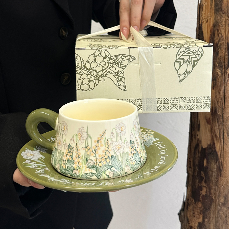 Bellflower Coffee Cup and Saucer Set High-Value Gift Box 2025 New Afternoon Tea Mug Birthday Gift