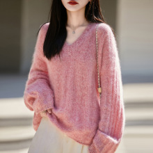 重磅拉毛羊绒羊毛慵懒针织衫女2025新款洋气宽松女装毛衣穿搭上衣