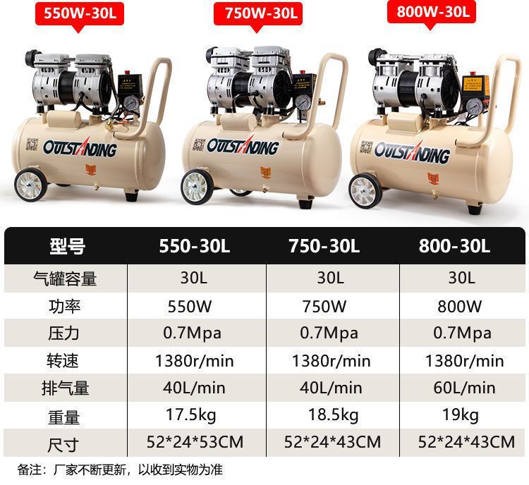 Air Pump Air Compressor Oil-Free Silent Auto Repair Air Compressor 220V Small Woodworking Spray Paint Inflator Pump