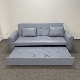 高级烟灰紫超纤皮双人沙发小户型客厅卧室折叠多功能沙发床