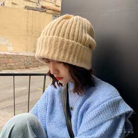 日本堆堆毛线帽子女秋冬季韩版百搭日系大头围冬天保暖针织帽子潮