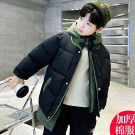 男童棉服外套2025新款冬装儿童棉袄假两件中大童冬季加厚棉衣潮酷