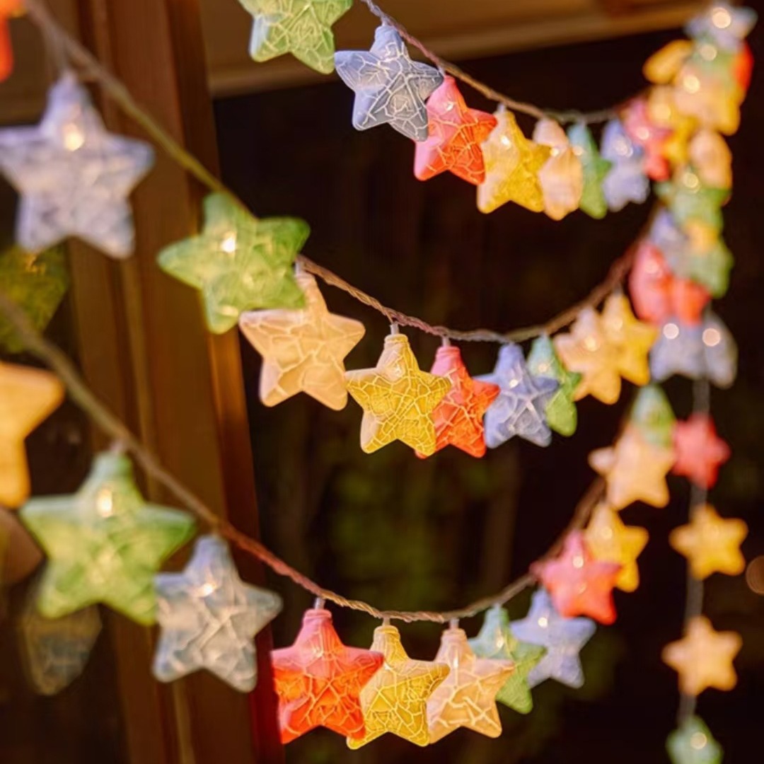 Pascua LED huevo agrietado decoración de la habitación lámpara colgante estrella agrietada decoración de la escena de los niños cuerda de lámparas de colores