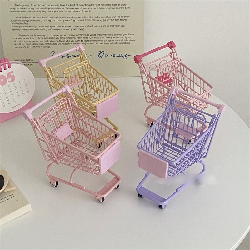 Japanese Pink Girl Heart Mini Shopping Cart Cute Creative Girl Heart Photo Props Trolley Ornaments