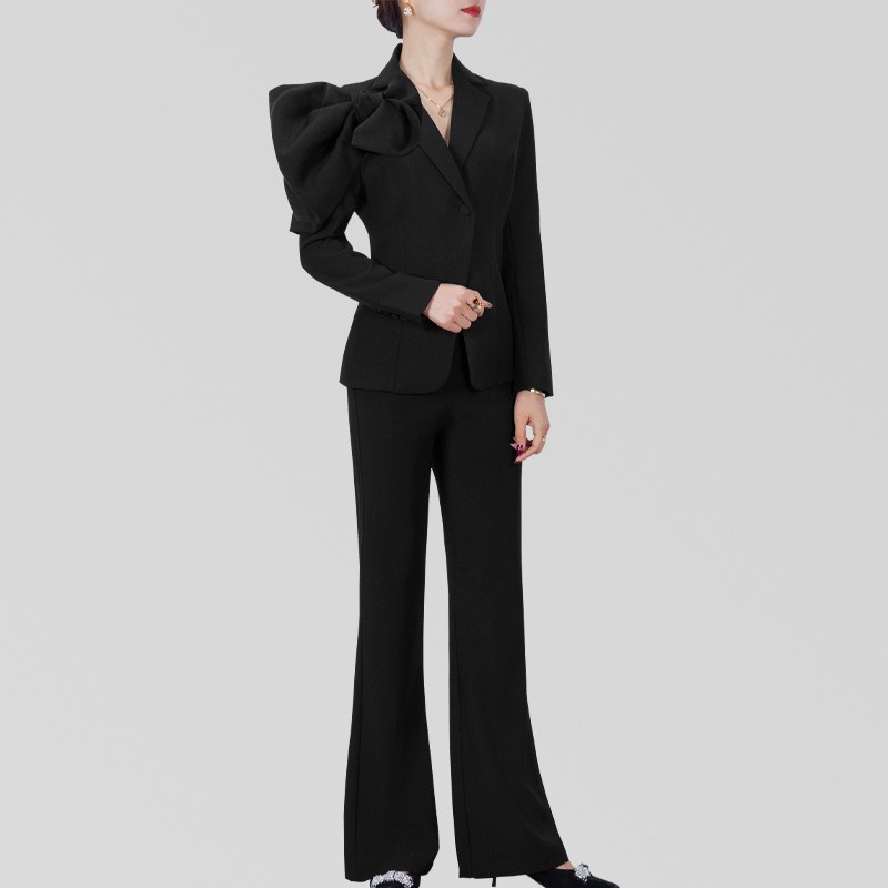 GraceChic 4282 New Fashionable Slimming Red Suit Women's Goddess Style Blazer + High Waist Pants Two-Piece Set_voghion.com