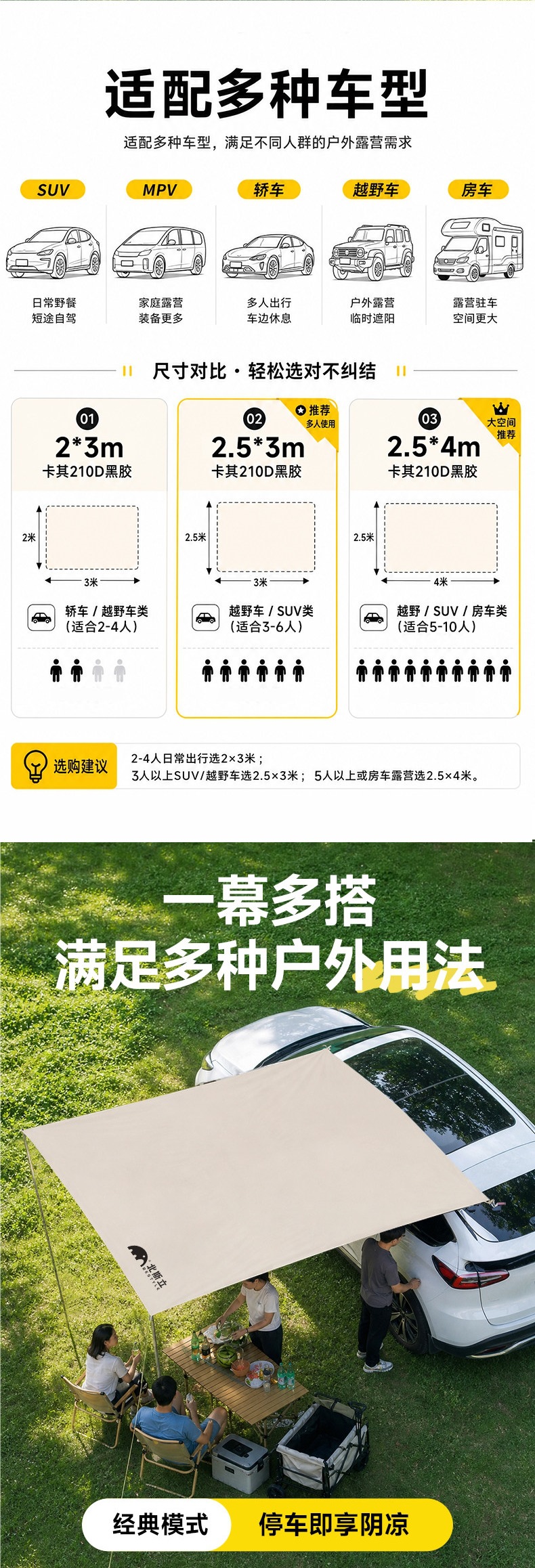 Northside Car Side Awning, Side Tent for SUV, Car Side Roof, Off-road Vehicle Side Tent, Sunshade
