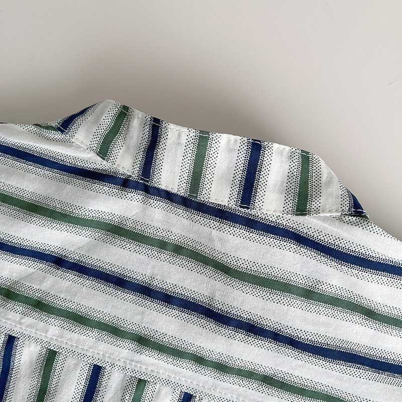 Camisa fina de primavera y verano para niños Camisa de dibujos animados de manga larga para bebé a rayas coreanas Camisa de primavera y otoño para niños