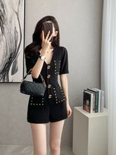 夏季2025新款法式别致高级感连体短裤小个子气质黑色西装连衣裤女