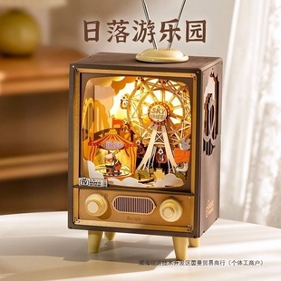Music Box Sunset Amusement Park Splicing Music Box Assembly Model Birthday Gift for Girls