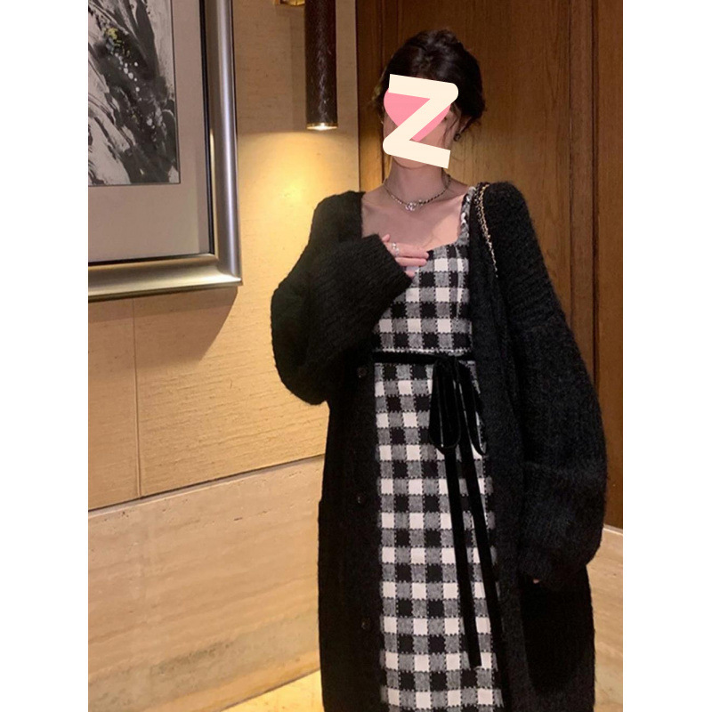 氛围感毛衣外套开衫女中长款秋冬新款韩版宽松慵懒风针织衫上衣厚