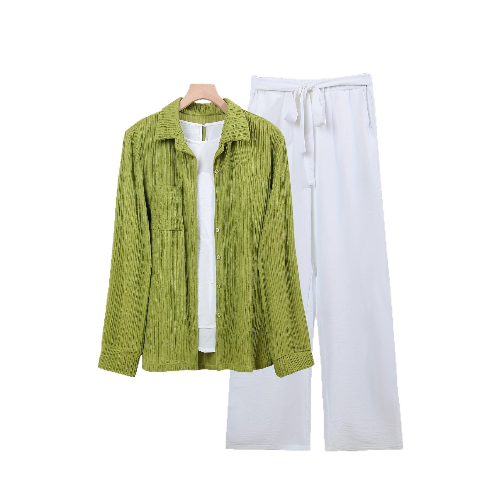 3-Piece Spring Summer Casual Set, Relaxed Cardigan, Sleeveless Top & High-Waisted Wide-Leg Pants, Comfortable Outfit For Women_ecoleips.com