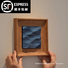石膏大海装饰画海洋实木高级简约日式手工摆件ins风立体挂画