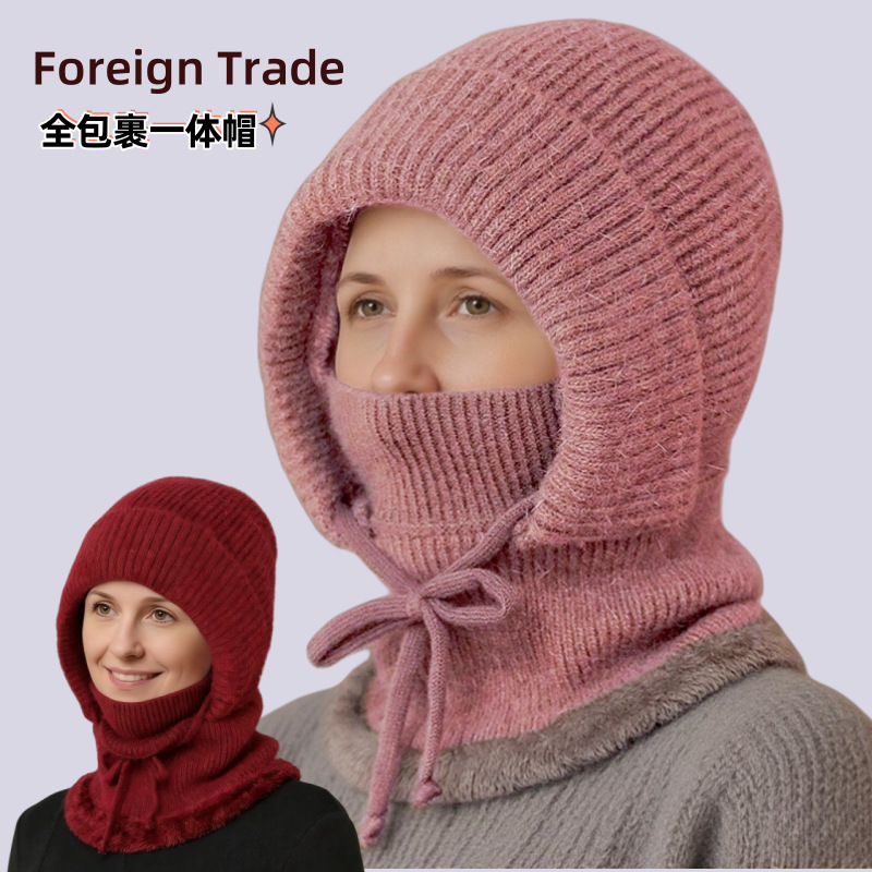 跨境欧美围脖面罩连体帽冬天加厚防寒骑车户外妈妈套头保暖针织帽|undefined