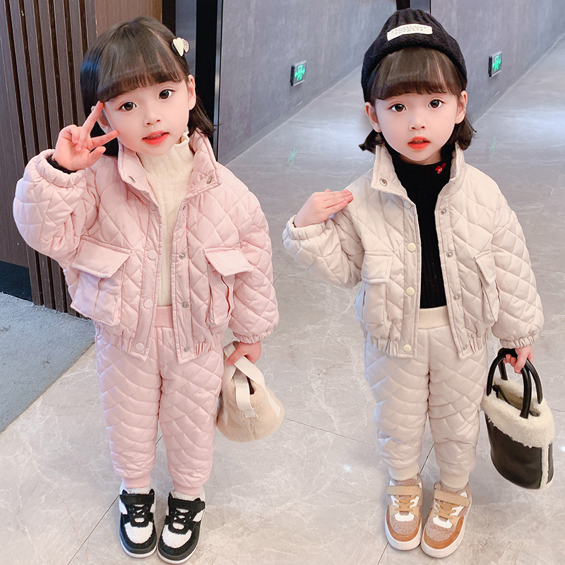 Girls' casual set for primary and secondary school children's winter insulation cotton jacket_voghion.com
