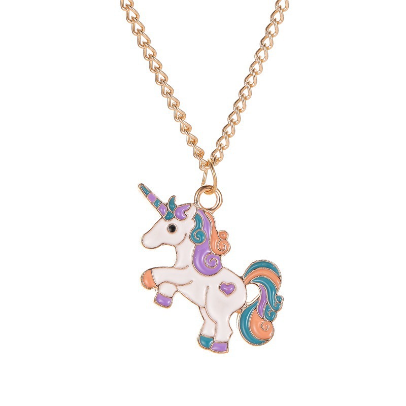New Cartoon Jewelry Cute Unicorn Necklace Elastic Bracelet Ring Cross-border Hot Selling Jewelry Wholesale