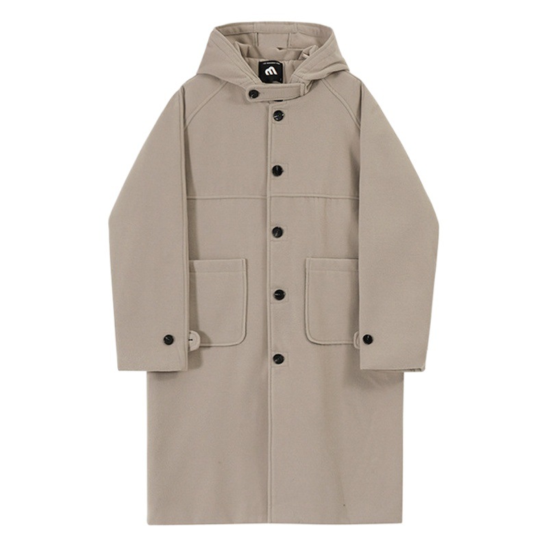 MYQ abrigo de lana con capucha de alta calidad de longitud media de invierno de los hombres de estilo coreano de lana suelta abrigo cálido pareja