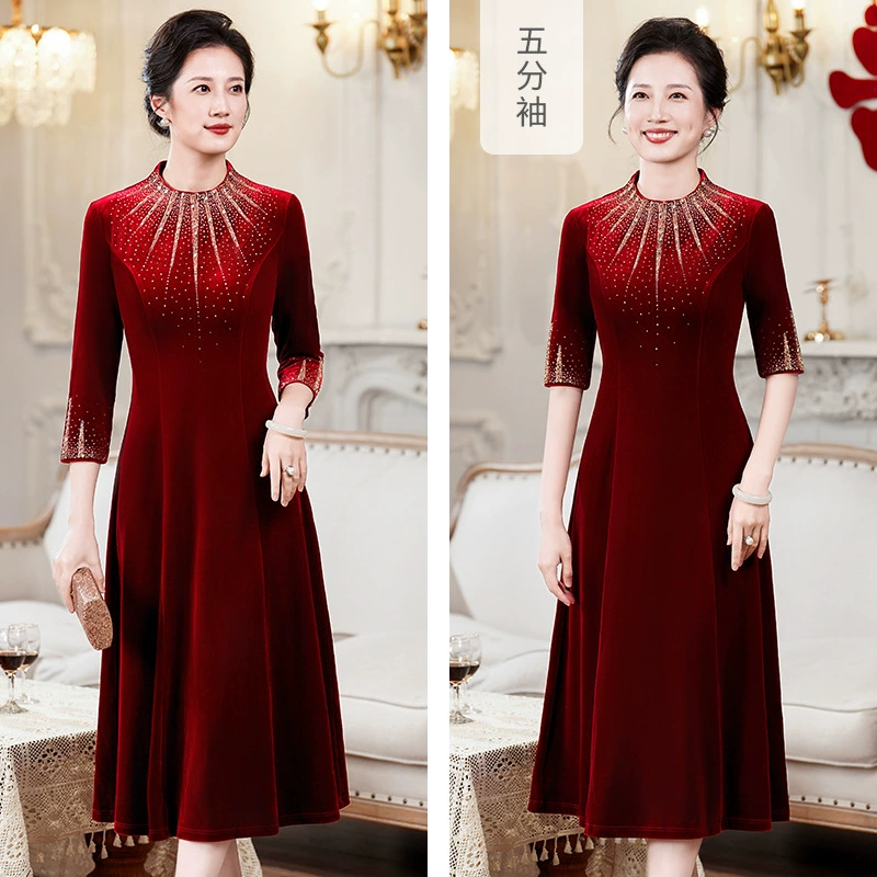Платье для свадебного банкета для ежегодной встречи матери, красное свадебное платье для свекрови, элитное платье больших размеров со стразами.
