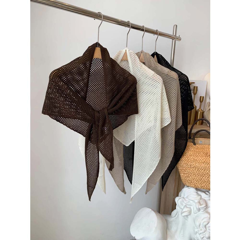 Cross-Border High-Energy Knitted Triangle Scarf for Women 2026 Spring and Summer Sun Protection Shawl Hollow-Out Layered Shoulder Wrap Scarf for Women