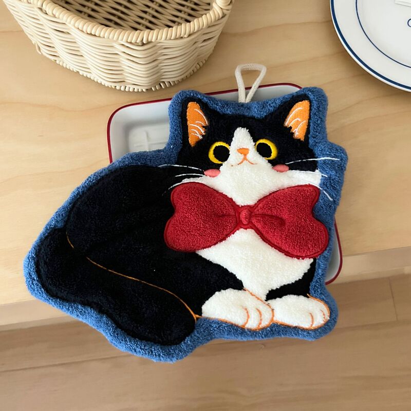 人気の猫ハンドタオルかわいいキッチン漫画ハンドタオルぶら下げコーラルベルベット無臭ハンドタオル卸売|undefined