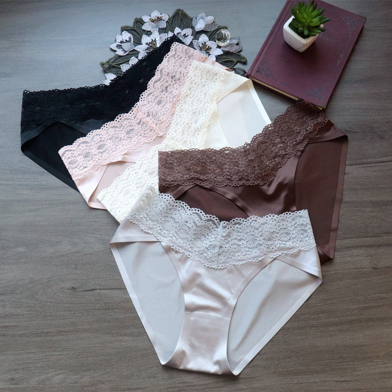 Category a - Patented European and American 7A Antibacterial Lace Seamless Silks and Satins Sexy Underwear Women's Low-Waist Breathable Women's Briefs